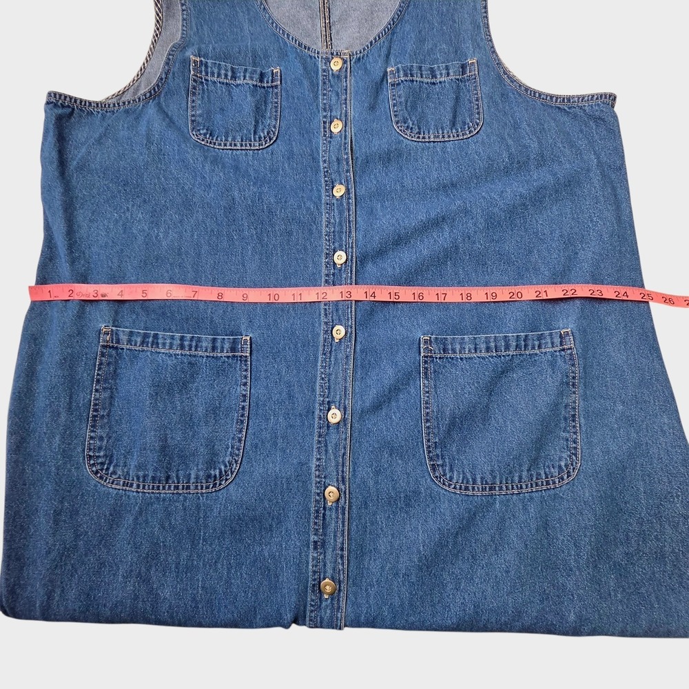 Vintage Womens Cottagecore Cotton Blue Denim Overall Jumper Dress SZ 2X Prairie - Picture 12 of 14